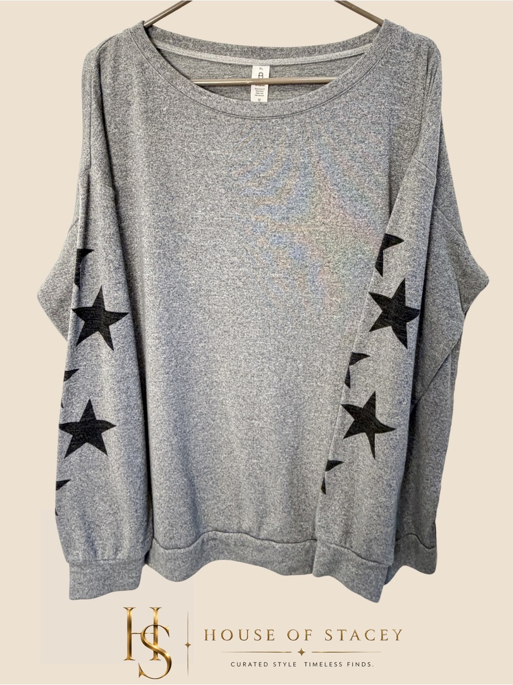 Grey Star Sleeve Pullover Sweatshirt